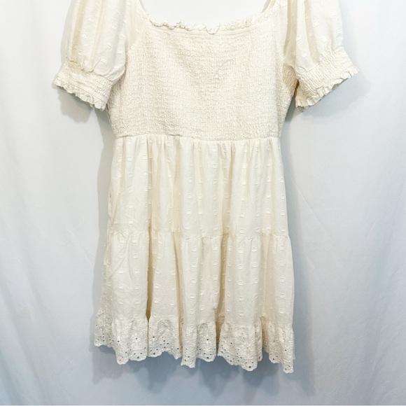 Sold American Eagle Short Sleeve Smocked Eyelet Dress in Ivory - Picture 7 of 11